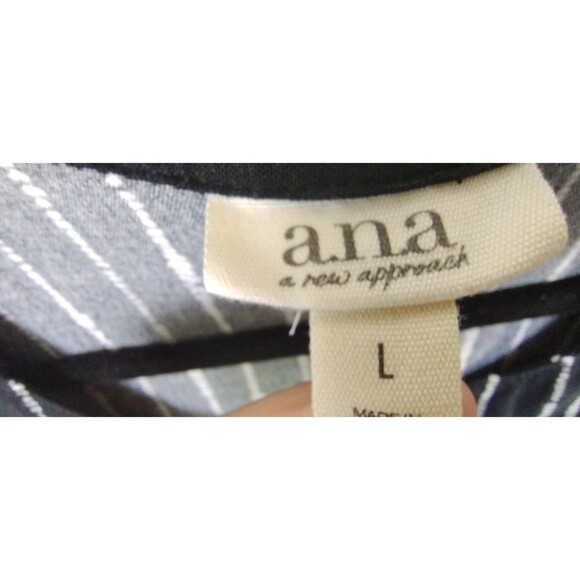 Ana Dress Women's L Short Sleeve V Neck Popover Black White Graphic Stripe Shift - Picture 6 of 7